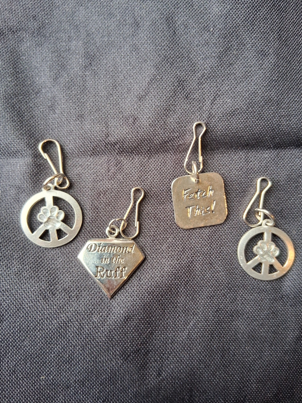 Silver Pet Collar Charms - Paw & Peace Design Set
